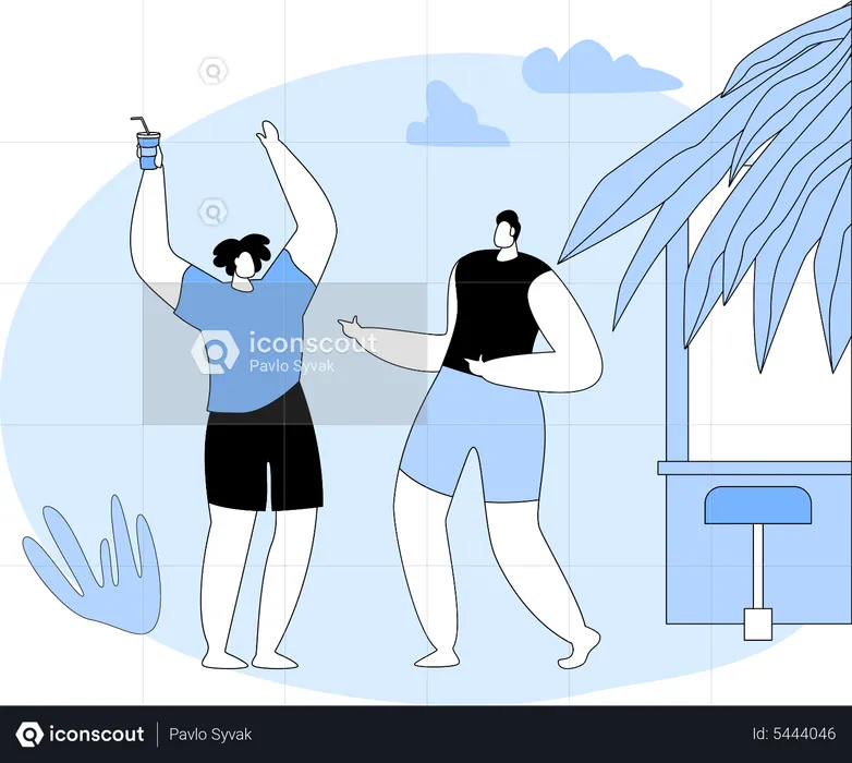 People enjoying party at summer beach  Illustration