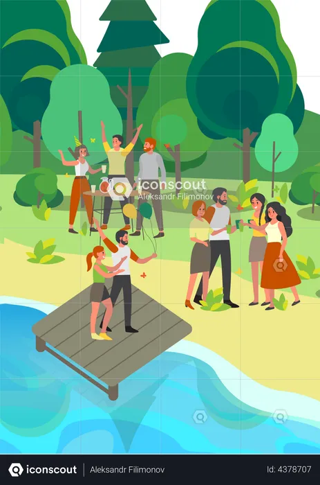 People enjoying party in park  Illustration