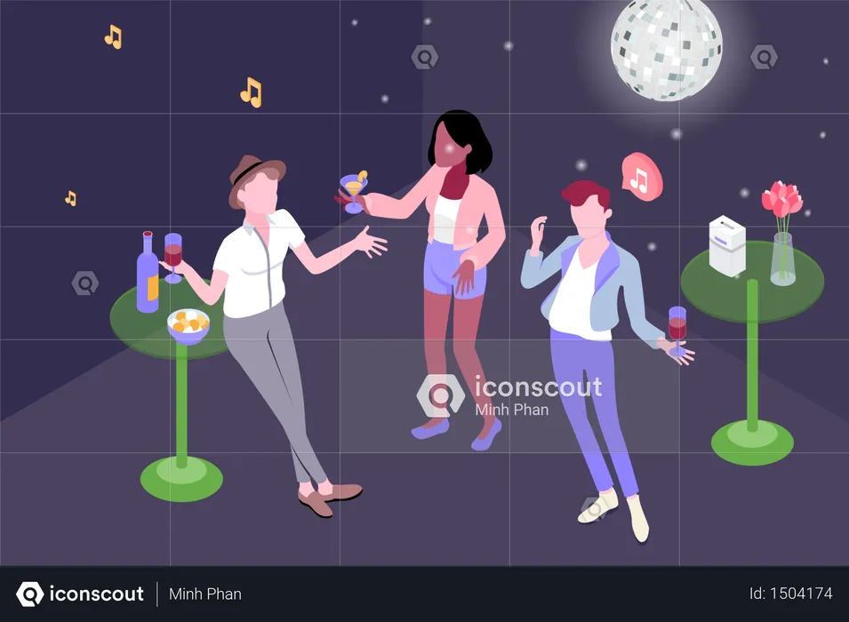 People enjoying party with dance and drink in hand  Illustration