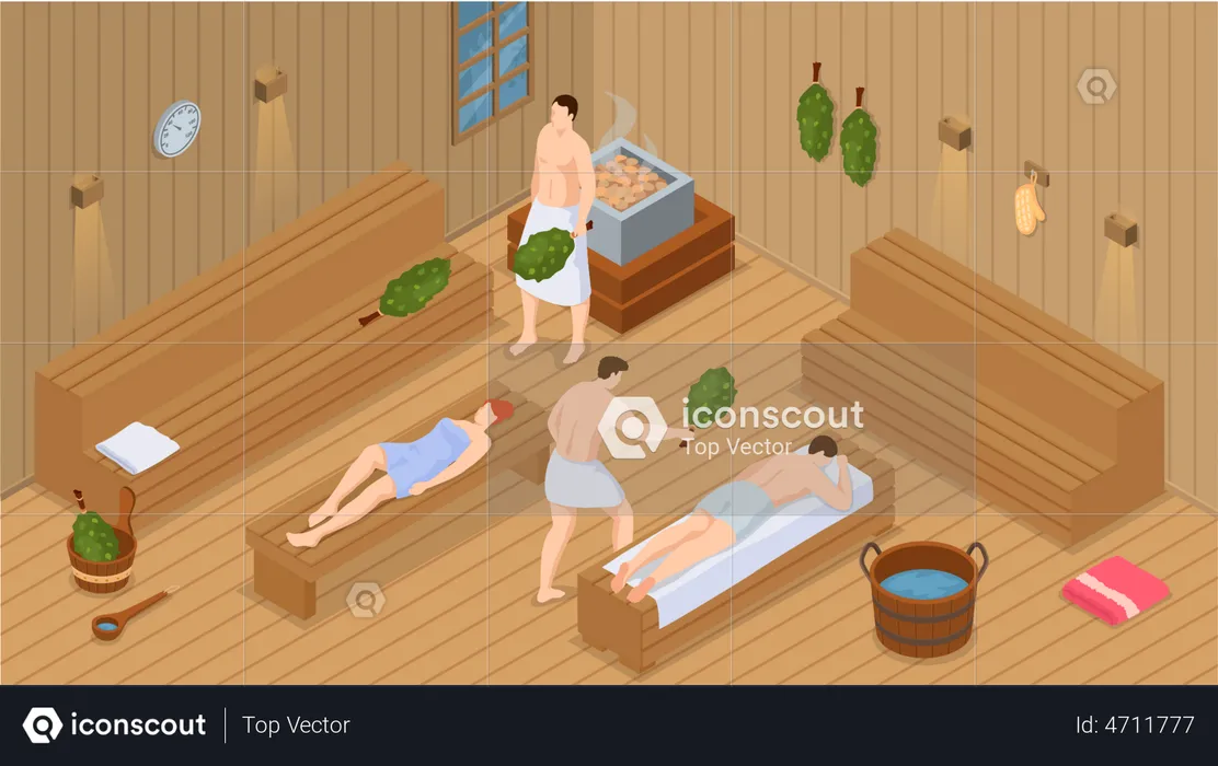 People enjoying sauna  Illustration