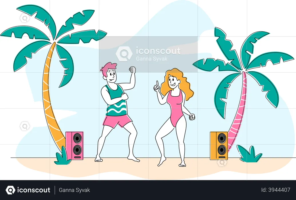 People Enjoying Summer Beach Party  Illustration