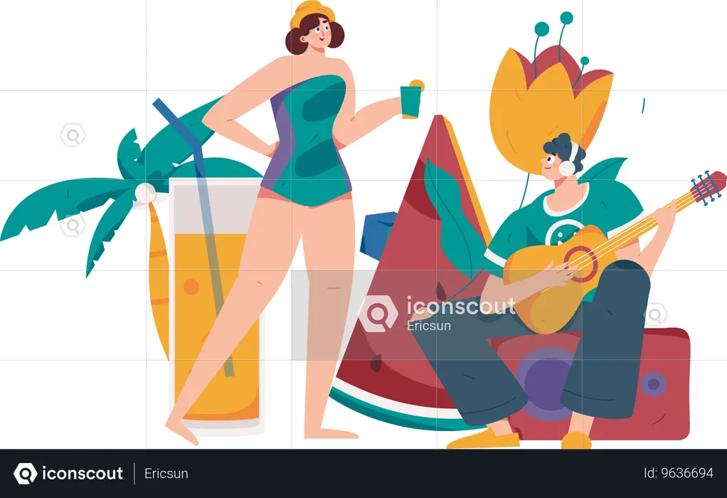 People enjoying summer vacation  Illustration