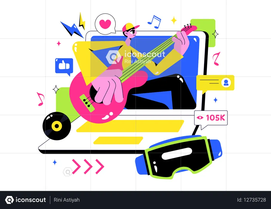 People enjoying Virtual Concert songs  Illustration