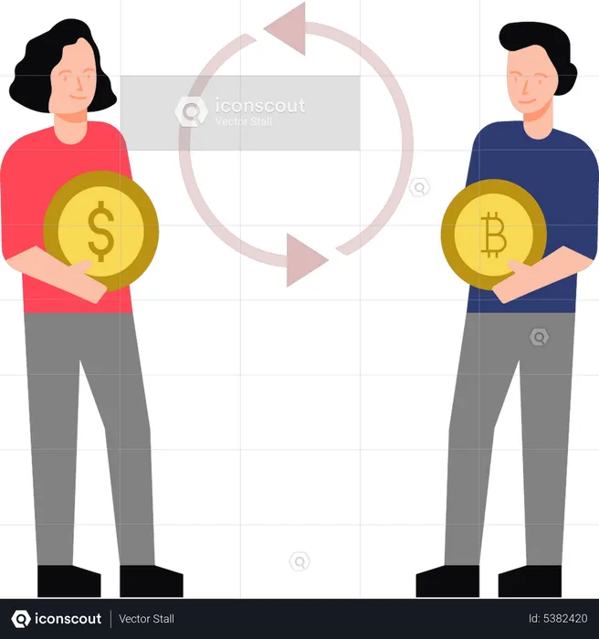 People exchange dollar for bitcoin  Illustration