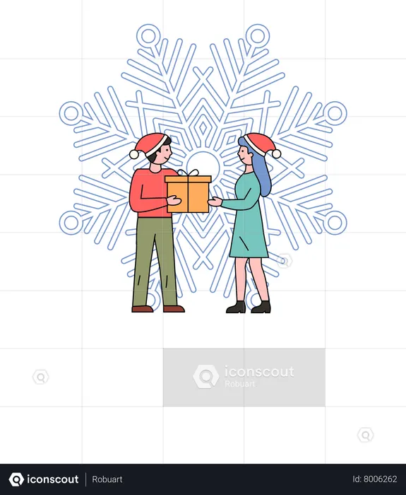 People Exchanging Gifts on Xmas  Illustration