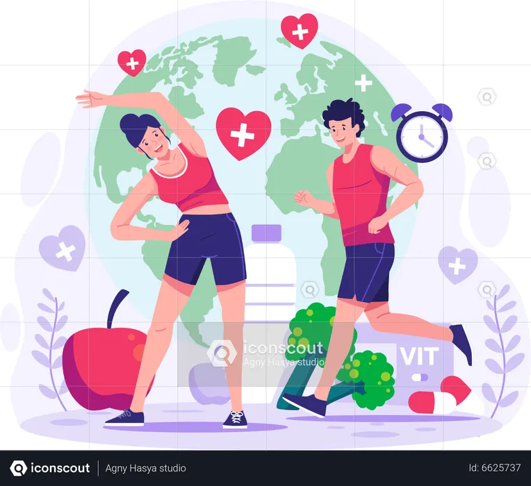 People exercising to stay healthy  Illustration