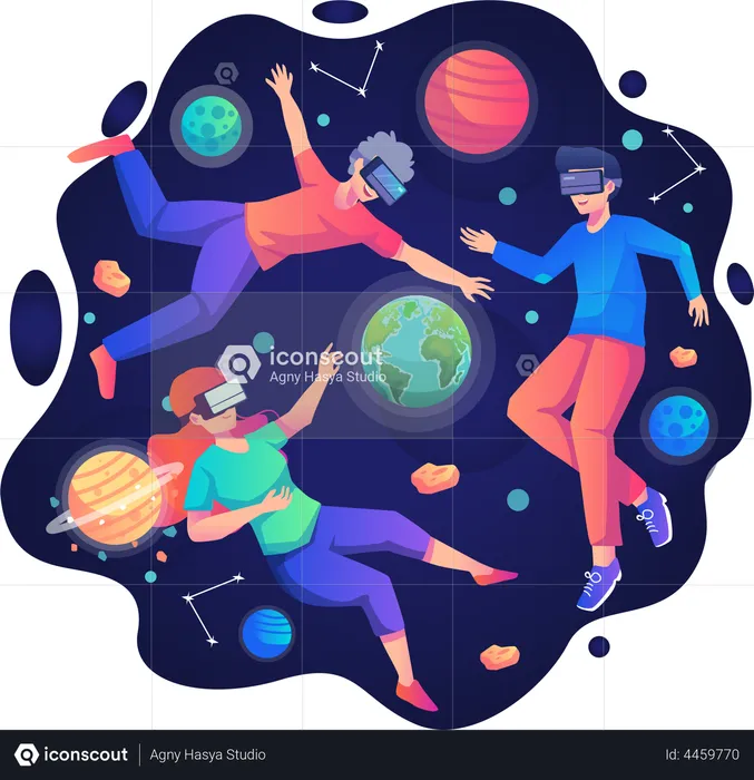 People experiencing space in VR  Illustration