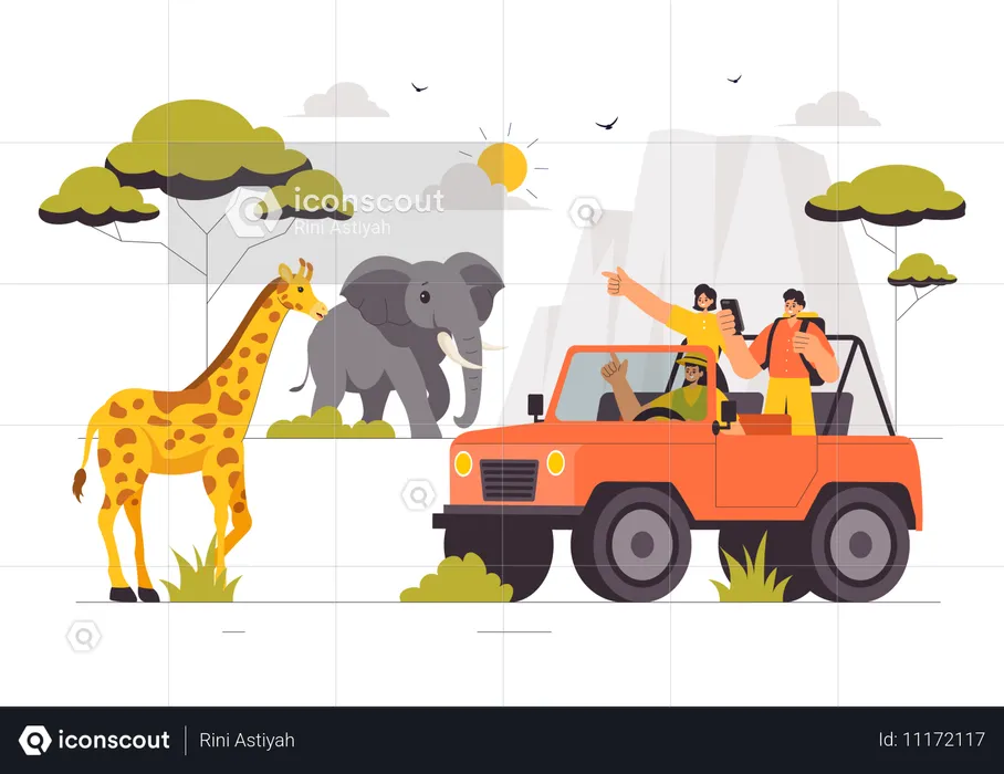 People experiencing wildlife safari  Illustration