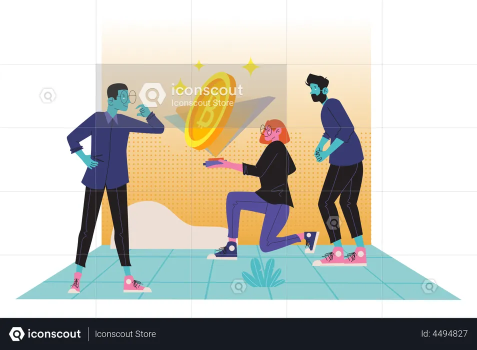 People exploring metaverse bitcoin technology  Illustration