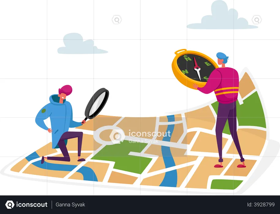 People finding location on online map  Illustration