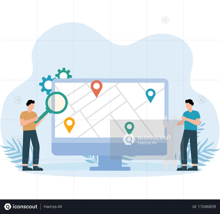 People finding location online  Illustration