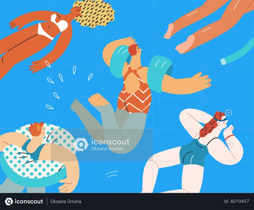 People Floating In Swimming  Illustration
