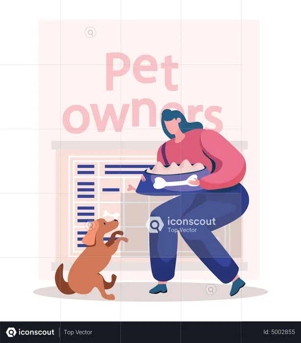 People following feeding time tablet for pets  Illustration