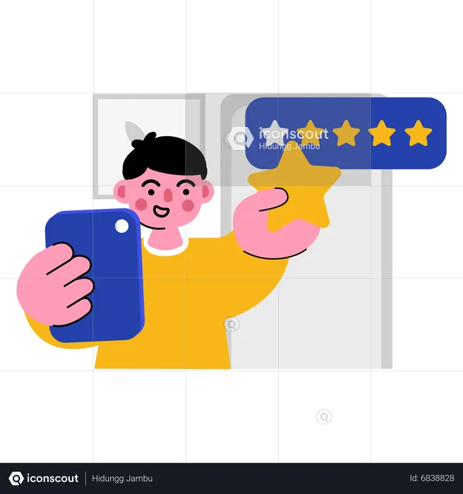 People getting delivery and giving delivery ratings  Illustration