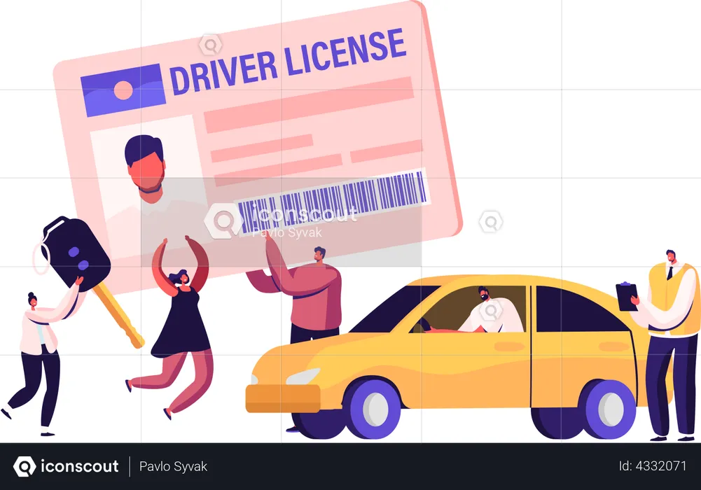 People Getting Driver License  Illustration