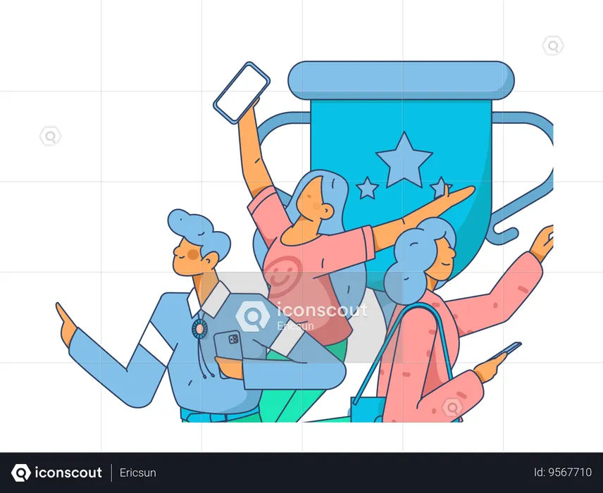 People getting online shopping reward  Illustration