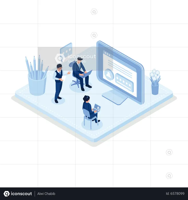 People giving Five Star Feedback  Illustration