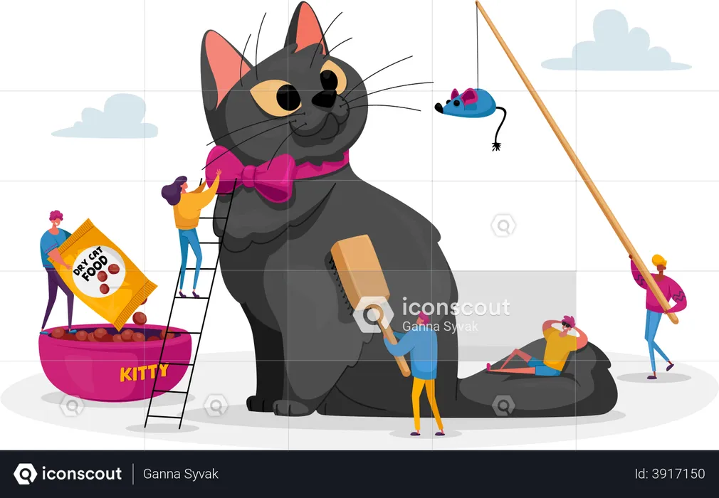 People giving food training to cat  Illustration