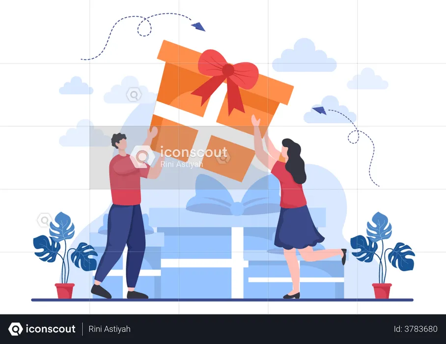 People Giving Gift  Illustration