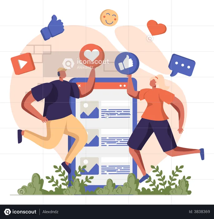 People giving likes and comments on social media  Illustration