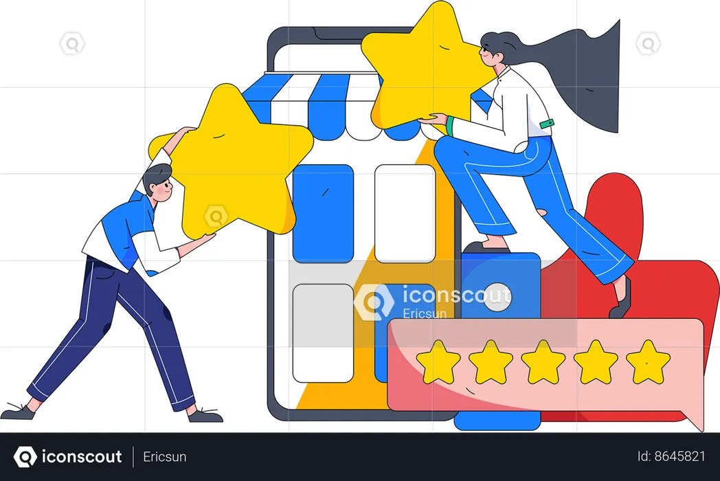People giving online shopping review  Illustration