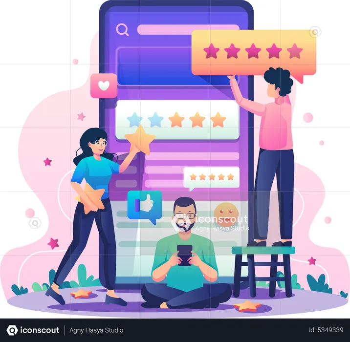 People giving rating on smartphone  Illustration