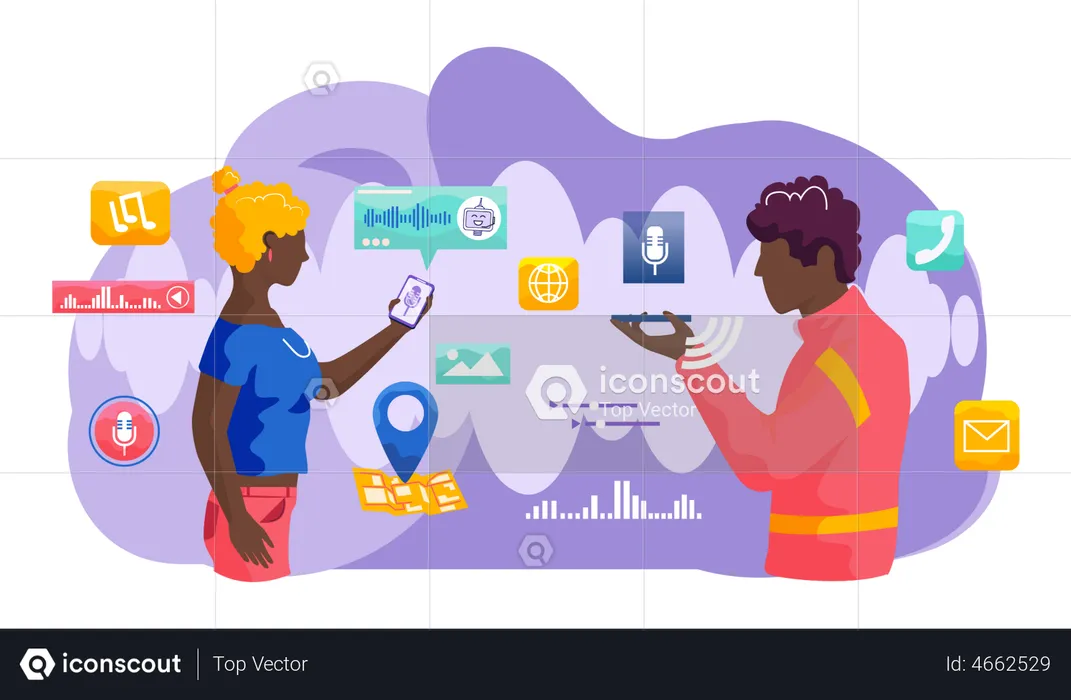 People giving search command to voice assistant  Illustration