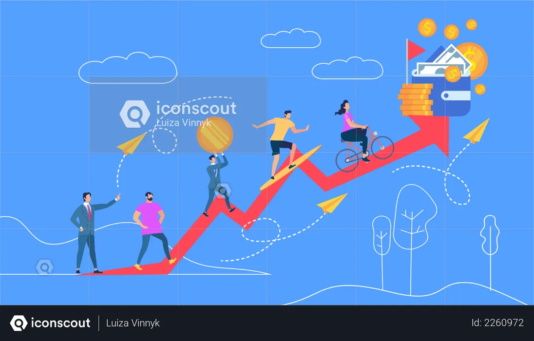 People Going Up to Money by Red Crooked Arrow  Illustration