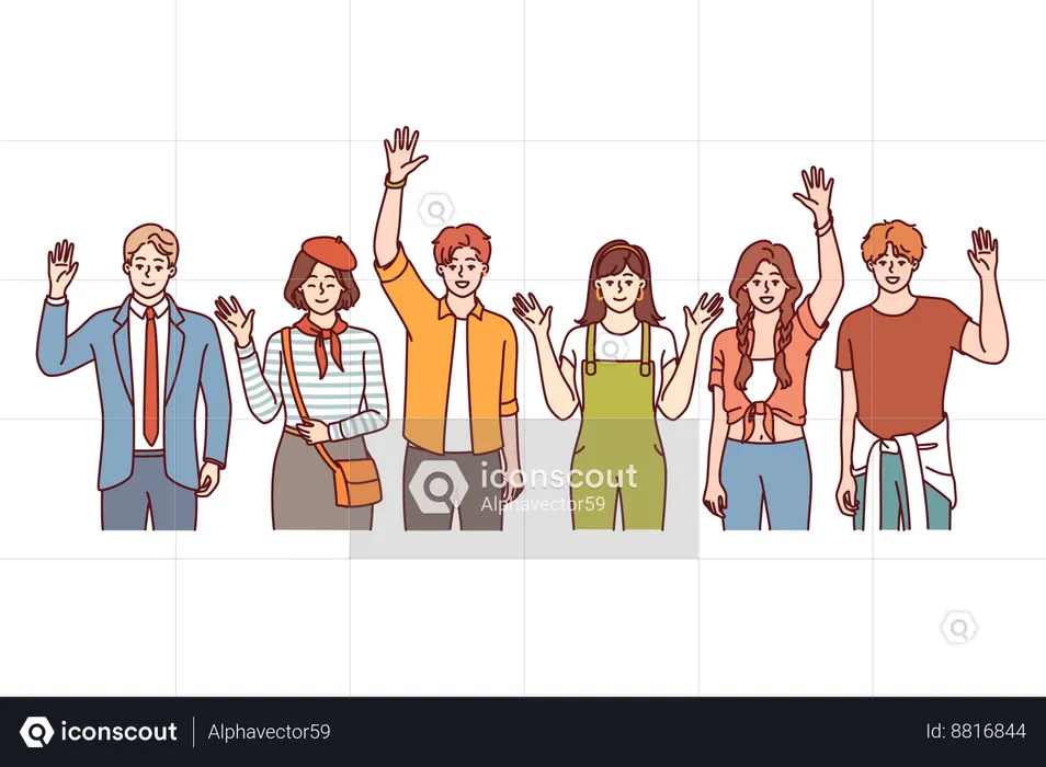 People greeting and waving hand  Illustration