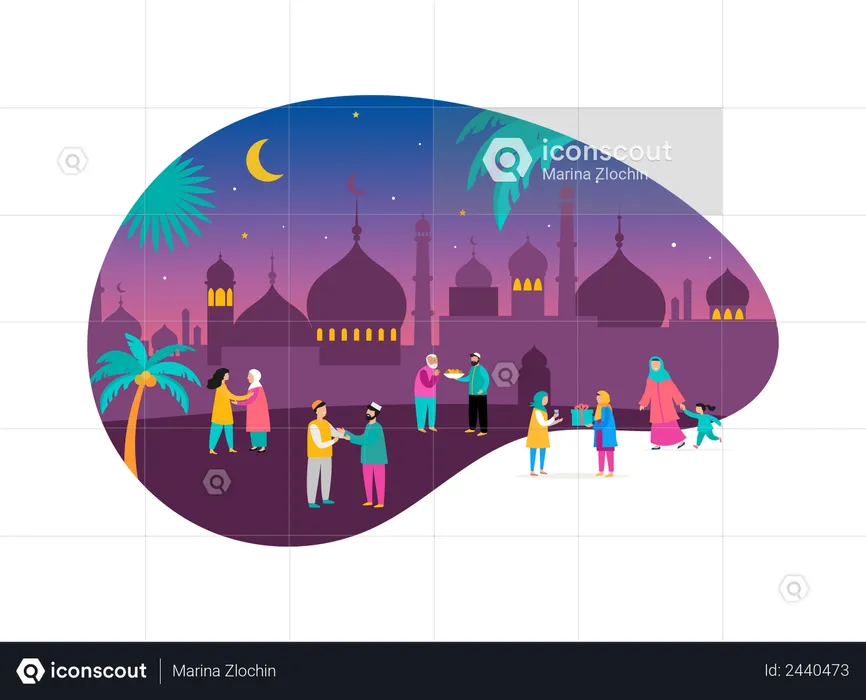 People greeting each other on eid  Illustration