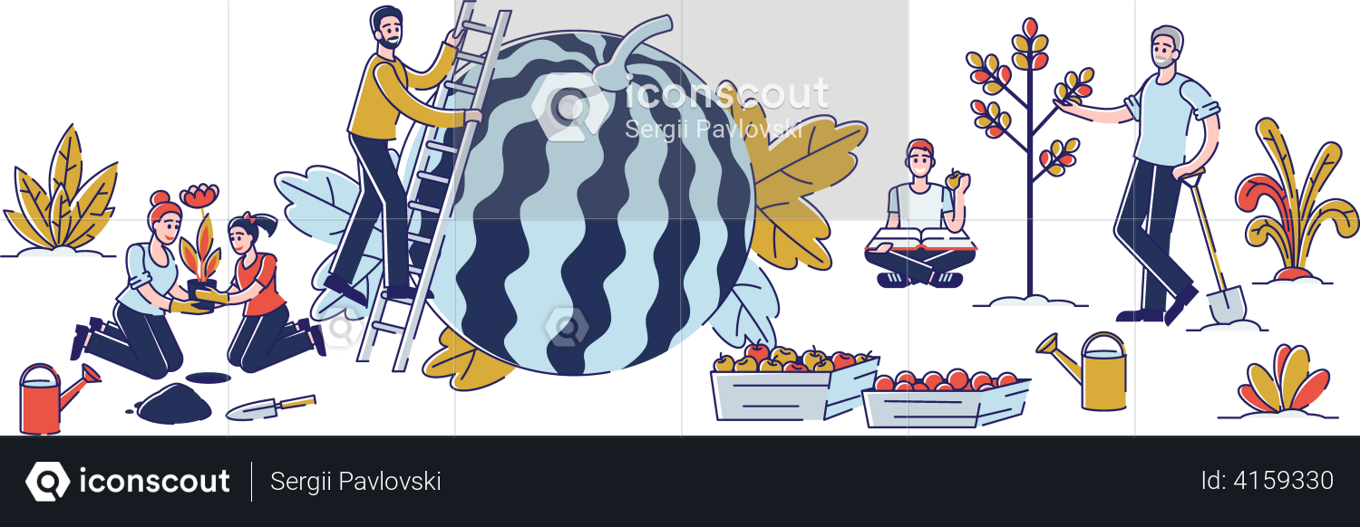 People harvesting fruits Illustration