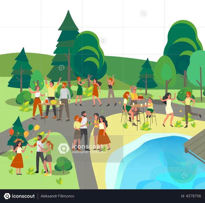 People have party in park  Illustration