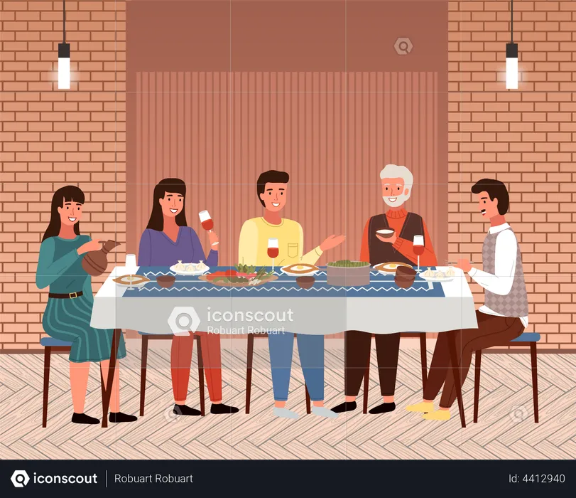 People having dinner together  Illustration