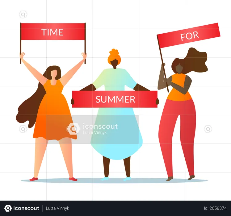 People Hold Slogan Time for Summer  Illustration