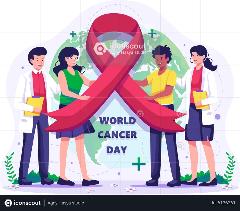 People holding a big red ribbon  Illustration