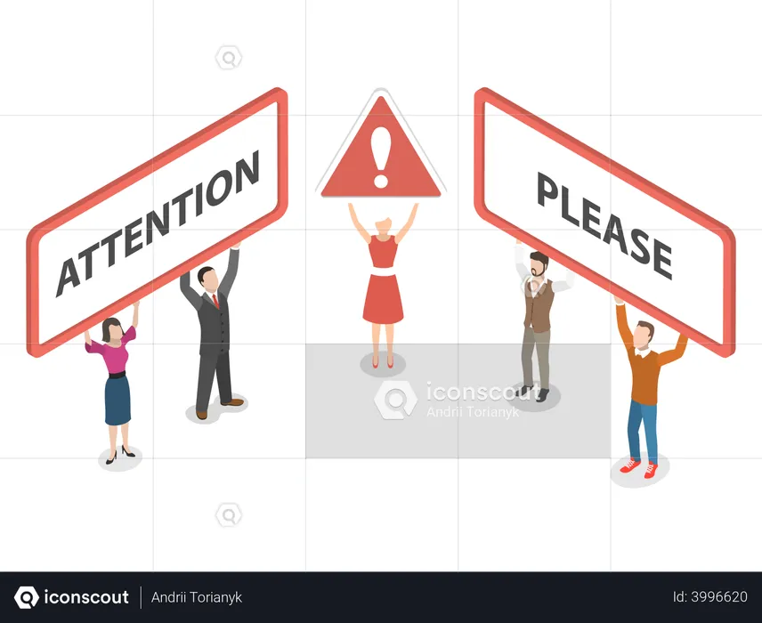 People holding Attention please board  Illustration