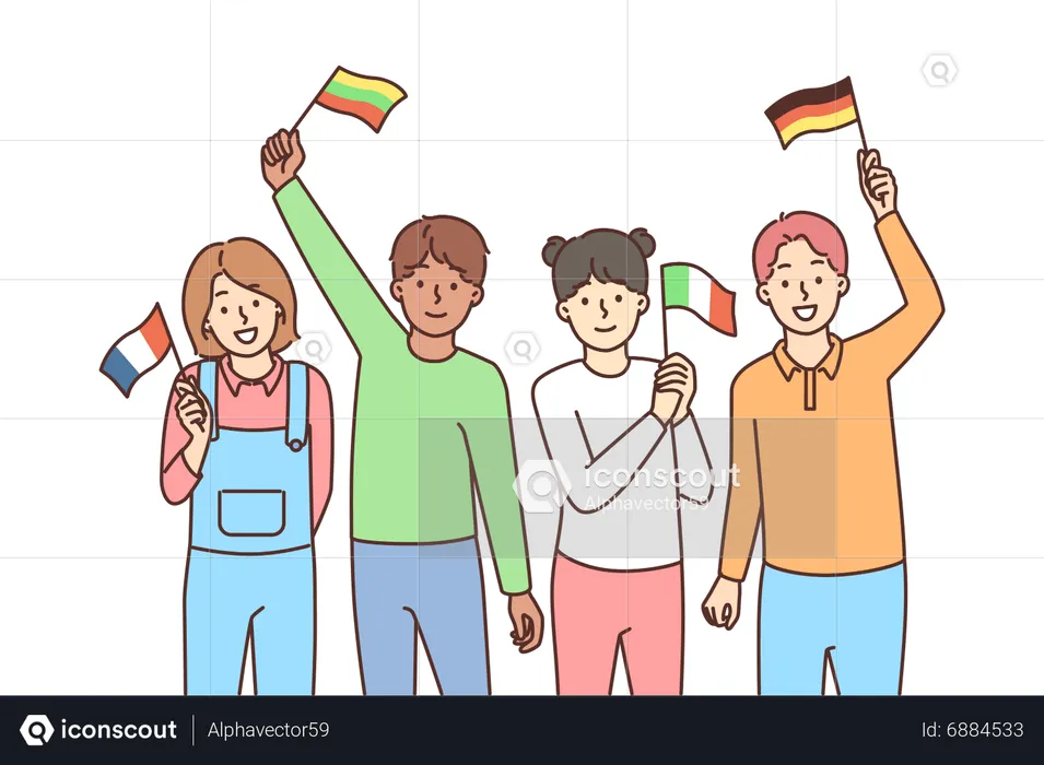 People holding different country flags  Illustration