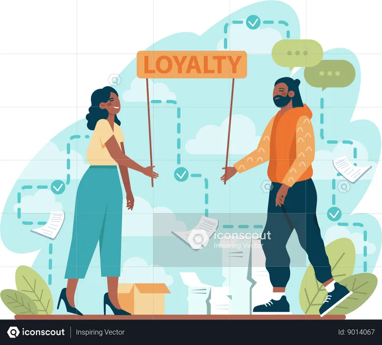 People holding loyalty board  Illustration