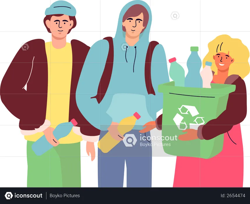 People holding recycle bin  Illustration