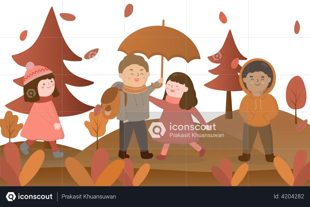 People in autumn park  Illustration