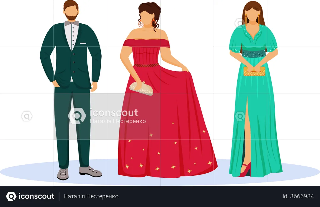 People in black tie suits  Illustration