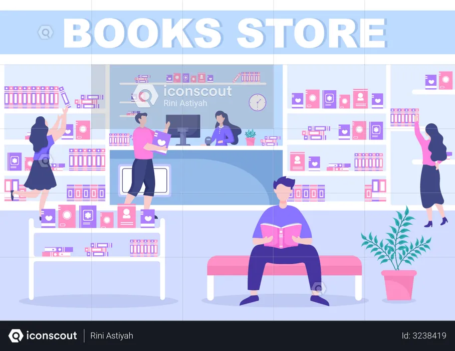 People in Bookstore  Illustration