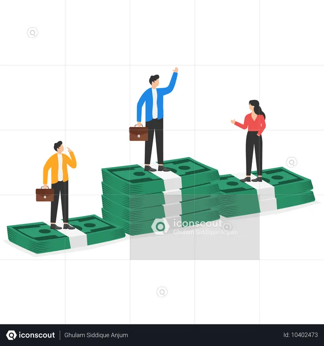 People In Business Suits Stand On A Pedestal Of Cash Bills  Illustration