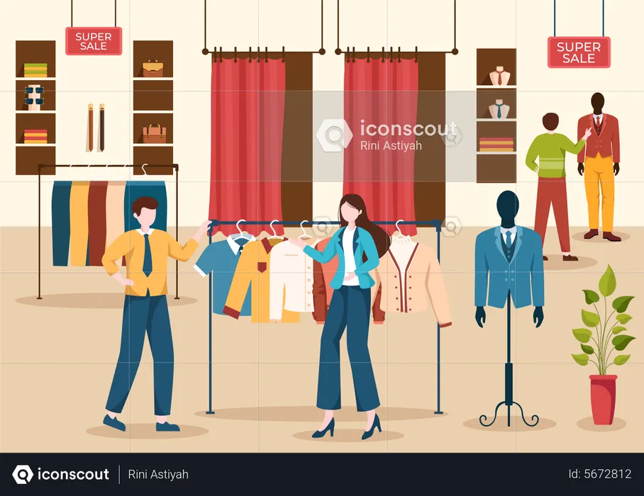 People In Clothes Shop  Illustration