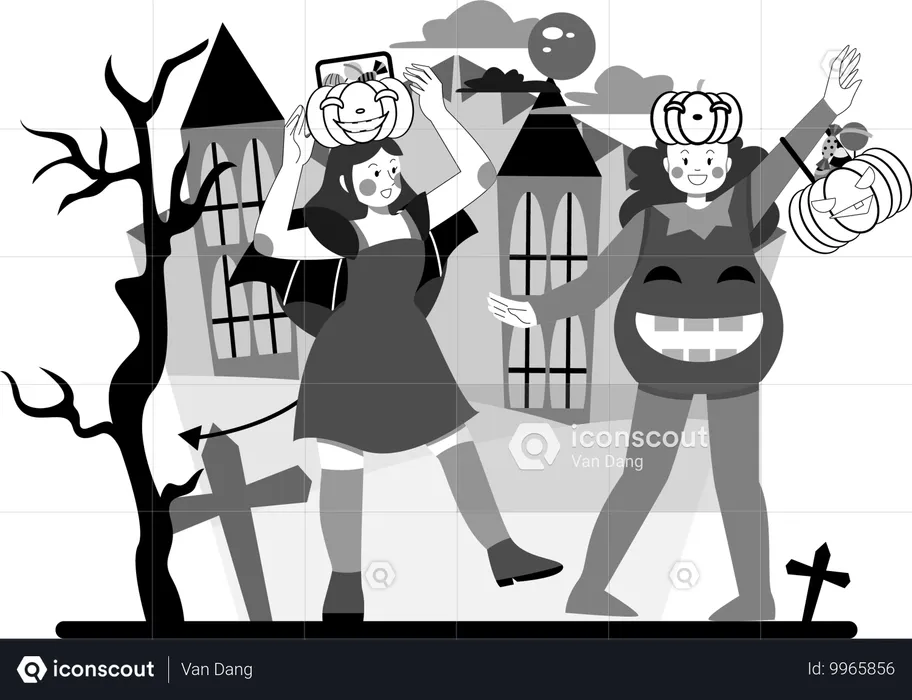 People in Halloween costume and celebrate Halloween day  Illustration