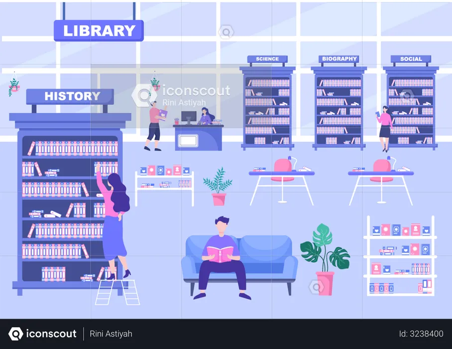 People in Library  Illustration