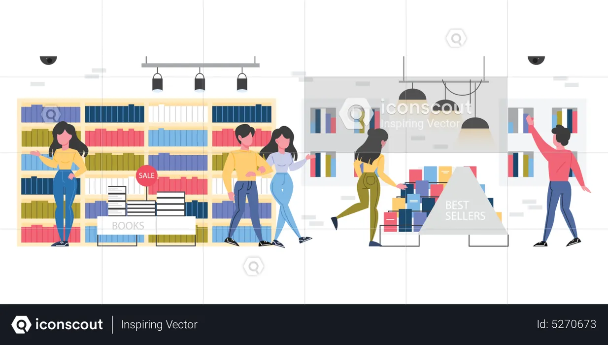 People in library  Illustration