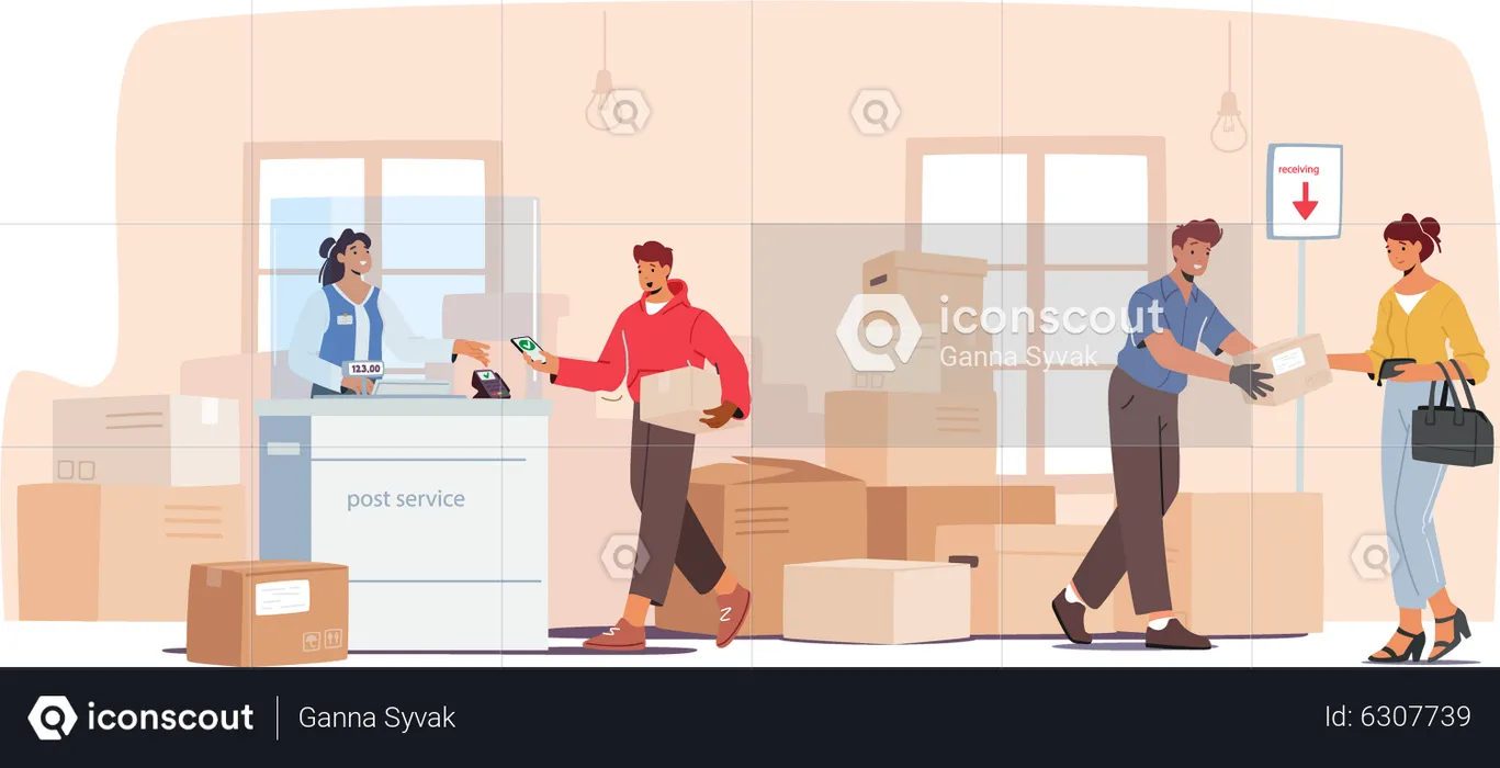 People In Post Office  Illustration