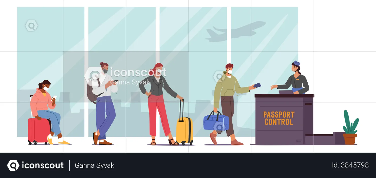 People in queue at airport  Illustration