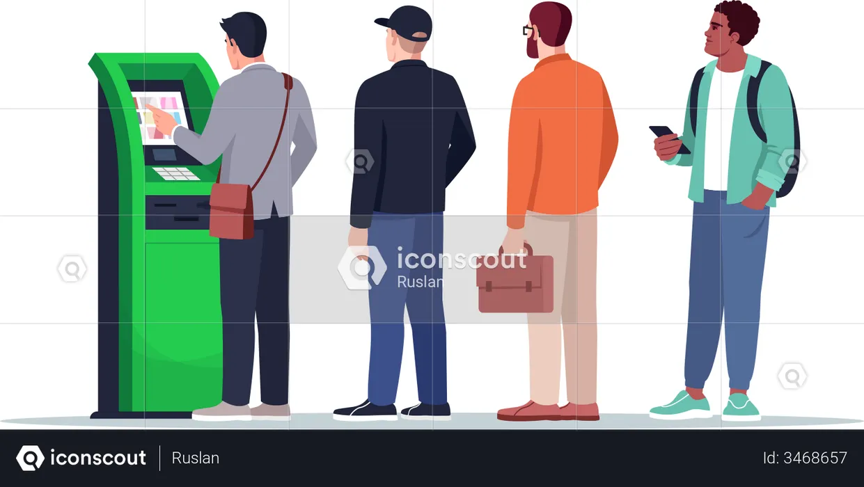 People in queue at atm booth  Illustration